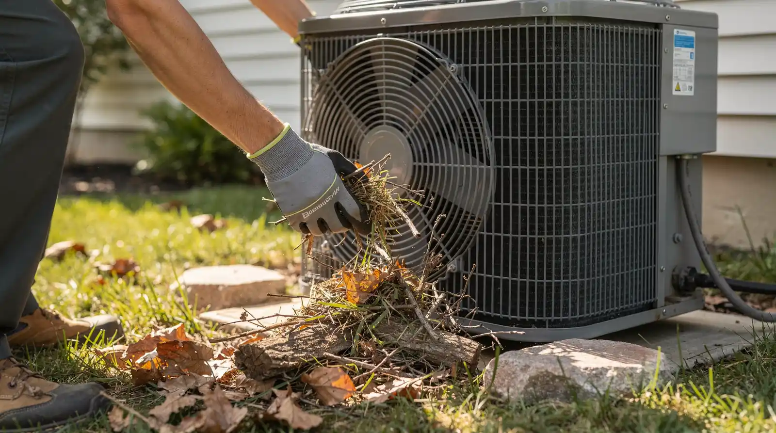 Keeping plants and debris at least two feet from the outdoor AC unit ensures adequate